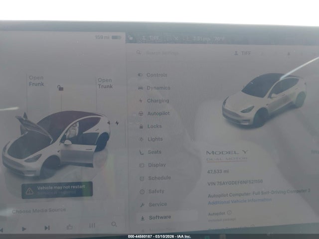 44580187 :رقم المزاد ، 7SAYGDEF6NF521156 vin ، 2022 Tesla Model Y Performance Dual Motor All-wheel Drive مزاد بيع