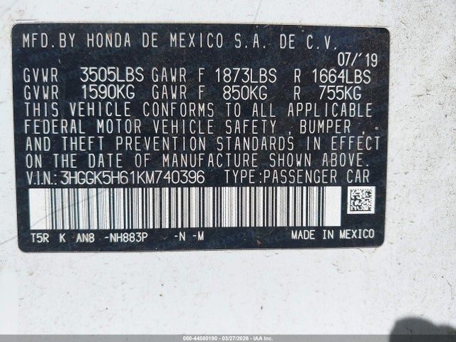 3HGGK5H61KM740396 Honda Fit Sport