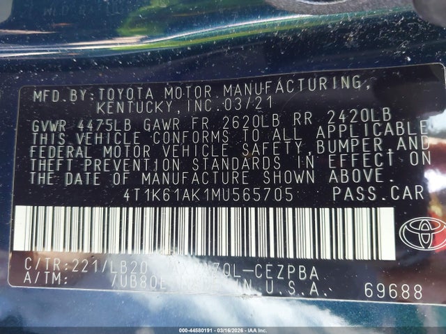 Toyota CAMRY XSE 2021 4T1K61AK1MU565705 Image 9
