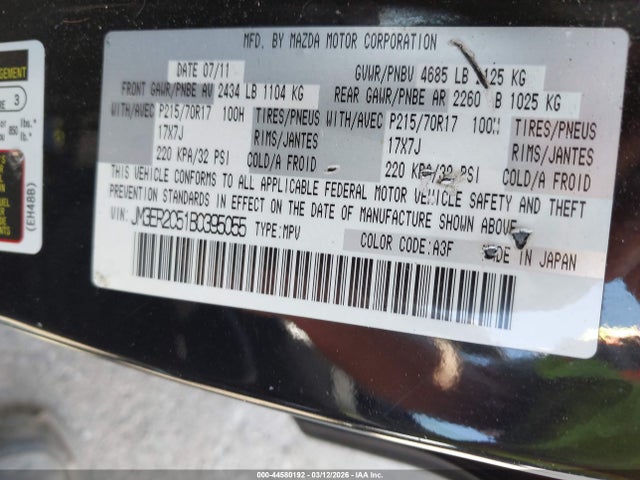 Aukcja sprzedaży 2011 Mazda Cx-7 I Touring, vin: JM3ER2C51B0395055, numer aukcji: 44580192