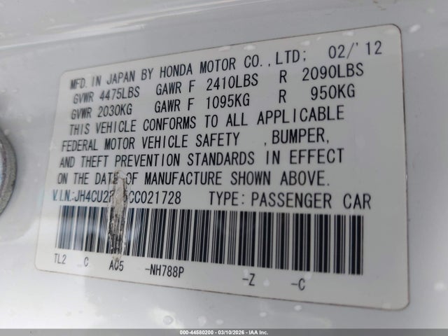 Aukcja sprzedaży 2012 Acura Tsx 2.4, vin: JH4CU2F85CC021728, numer aukcji: 44580200