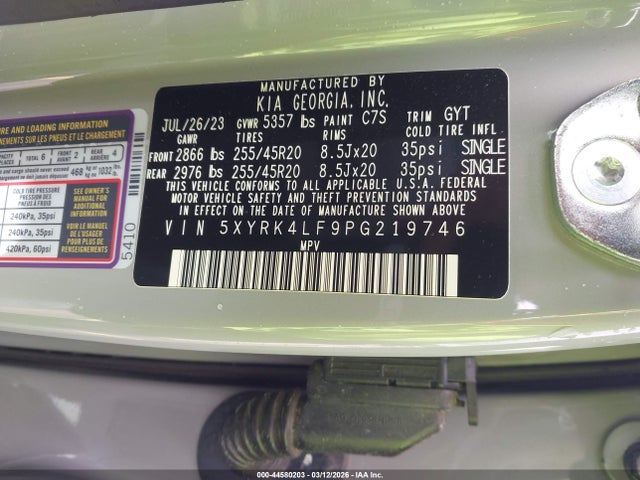 2023 Kia Sorento Sx მანქანა იყიდება აუქციონზე, vin: 5XYRK4LF9PG219746, აუქციონის ნომერი: 44580203