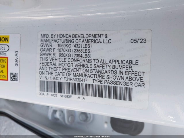 1HGCY1F31PA030417 Honda ACCORD EX