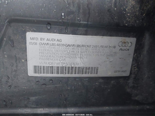 Продаж на аукціоні авто 2008 Audi A4 2.0t/2.0t Special Edition, vin: WAUDF78E18A163381, номер лоту: 44580246