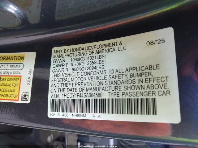 Honda ACCORD SE 2025 1HGCY1F44SA064580 Image 9