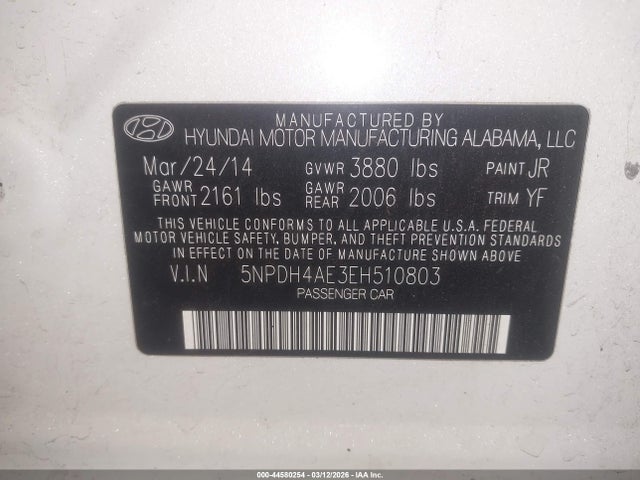 Hyundai Elantra Limited 2014 5NPDH4AE3EH510803 Image 9