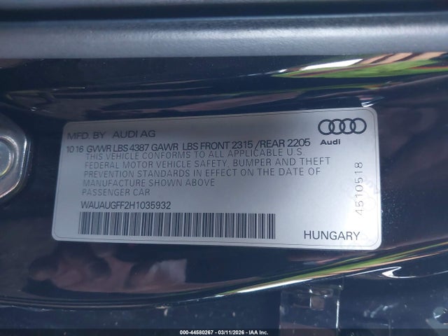 Aukcja sprzedaży 2017 Audi A3 2.0t Premium, vin: WAUAUGFF2H1035932, numer aukcji: 44580267