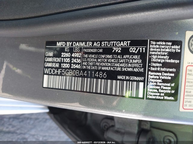2011 Mercedes-benz E 350 მანქანა იყიდება აუქციონზე, vin: WDDHF5GB0BA411486, აუქციონის ნომერი: 44580277