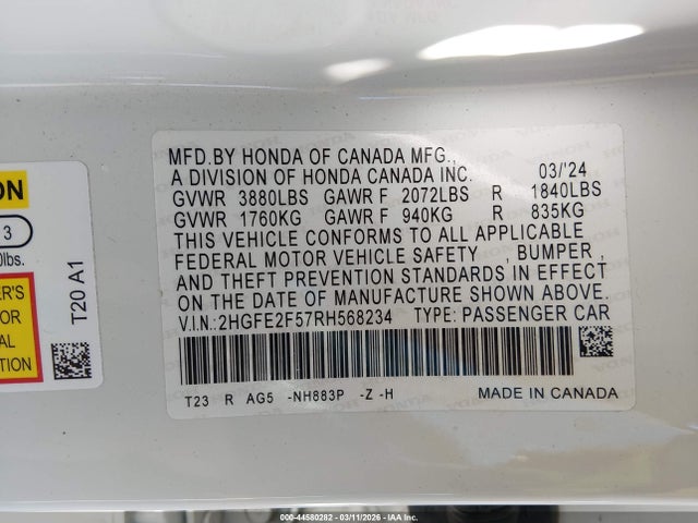 Honda Civic Sport 2024 2HGFE2F57RH568234 Image 9
