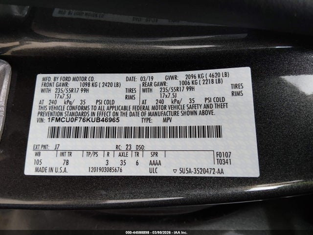 Ford ESCAPE S 2019 1FMCU0F76KUB46965 Image 9