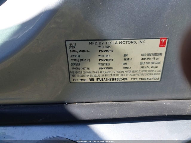 Aukcja sprzedaży 2015 Tesla Model S 70d/85d/p85d, vin: 5YJSA1H23FF082494, numer aukcji: 44580316