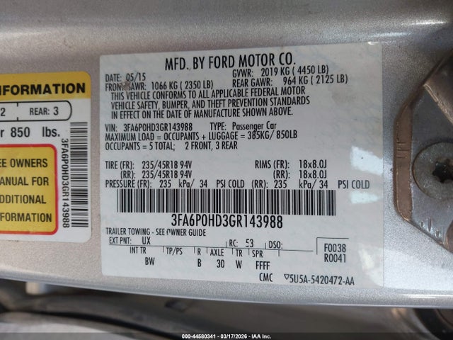 2016 FORD FUSION 3FA6P0HD3GR143988 Photo 8