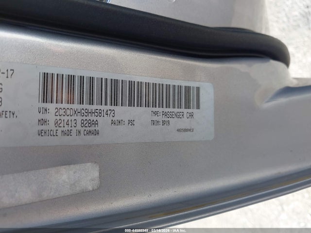 2017 Dodge Charger Sxt Rwd მანქანა იყიდება აუქციონზე, vin: 2C3CDXHG9HH581473, აუქციონის ნომერი: 44580348