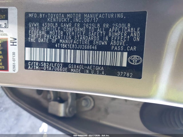 4T1BK1EB3JU268646 Toyota Avalon Xle Premium