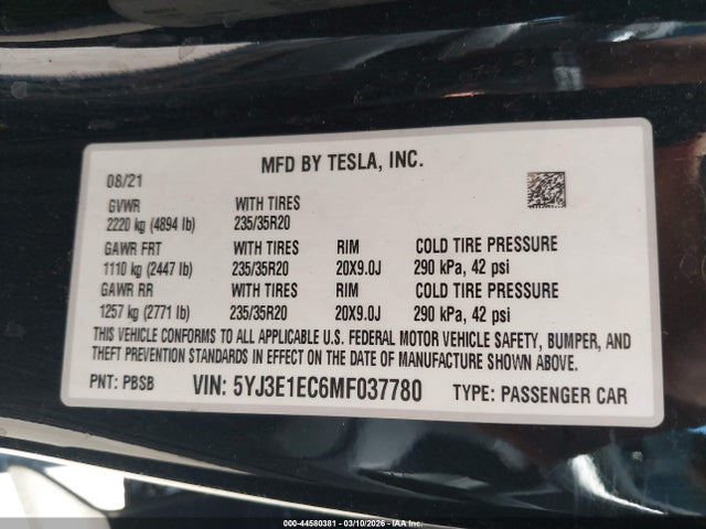 2021 TESLA MODEL 3 5YJ3E1EC6MF037780 Photo 8