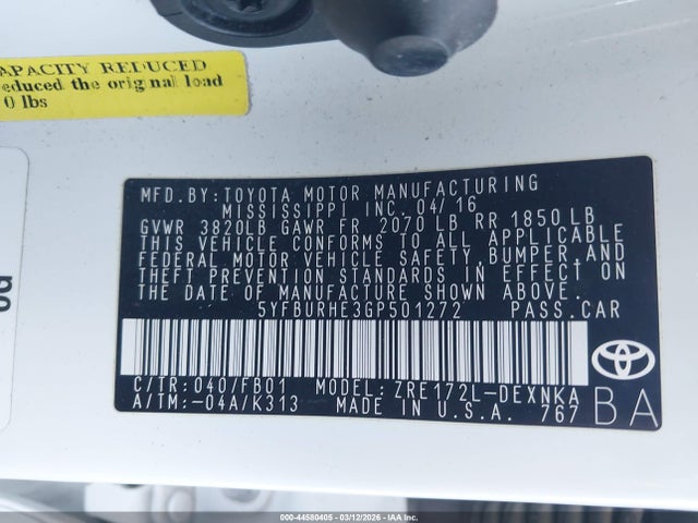 Toyota COROLLA LE 2016 5YFBURHE3GP501272 Image 9
