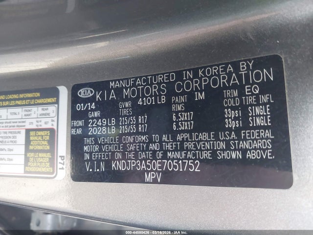 KIA SOUL + 2014 KNDJP3A50E7051752 Image 9