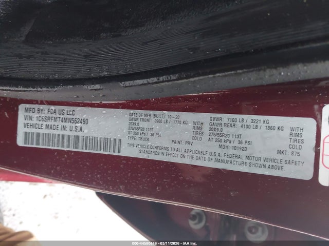 Продаж на аукціоні авто 2021 Ram 1500 Big Horn  4x4 6'4 Box, vin: 1C6SRFMT4MN562490, номер лоту: 44580446