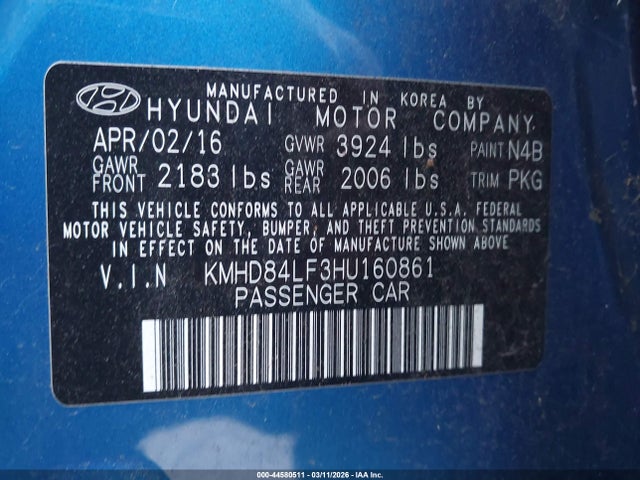 KMHD84LF3HU160861 Hyundai ELANTRA SE