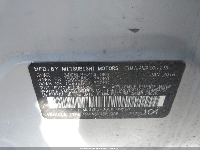 Aukcja sprzedaży 2018 Mitsubishi Mirage G4 Es, vin: ML32F3FJ8JHF09528, numer aukcji: 44580537