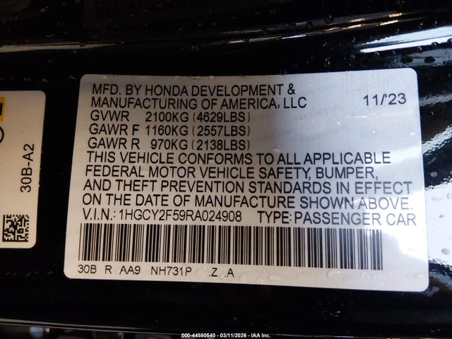1HGCY2F59RA024908 Honda Accord Hybrid Sport