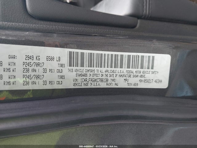 44580547 :رقم المزاد ، 1C4RJFAG0KC786130 vin ، 2019 Jeep Grand Cherokee Laredo E 4x4 مزاد بيع