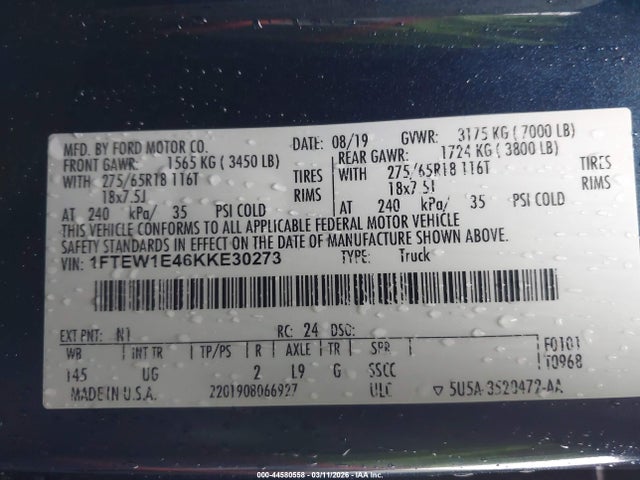 Ford F-150 Xlt 2019 1FTEW1E46KKE30273 Image 9