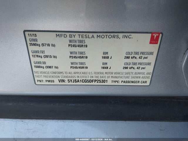 2013 TESLA MODEL S 5YJSA1CG5DFP25301 Photo 8