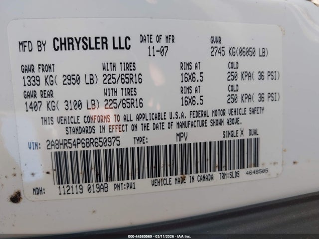 Aukcja sprzedaży 2008 Chrysler Town & Country Touring, vin: 2A8HR54P68R650975, numer aukcji: 44580569