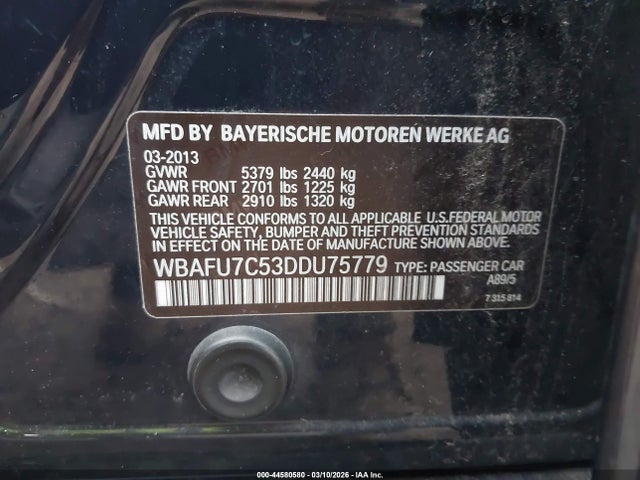 Aukcja sprzedaży 2013 Bmw 535i Xdrive, vin: WBAFU7C53DDU75779, numer aukcji: 44580580