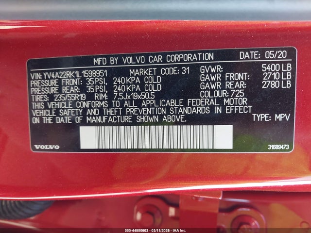 2020 VOLVO XC60 YV4A22RK1L1598951 Photo 8