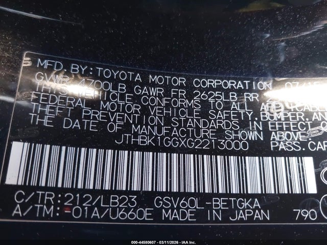 JTHBK1GGXG2213000 Lexus ES 350