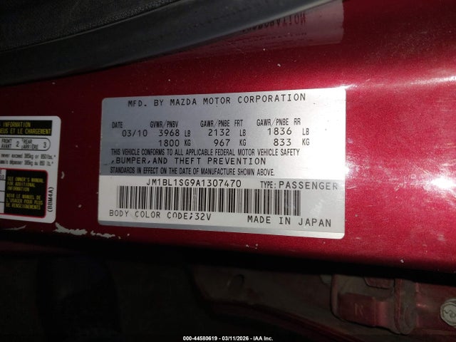 Aukcja sprzedaży 2010 Mazda Mazda3 I Touring, vin: JM1BL1SG9A1307470, numer aukcji: 44580619