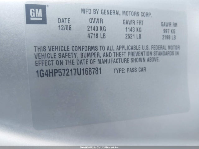 Aukcja sprzedaży 2007 Buick Lucerne Cx, vin: 1G4HP57217U168781, numer aukcji: 44580620