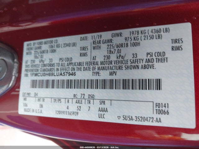 Ford ESCAPE SEL 2020 1FMCU0H69LUA57946 Image 9