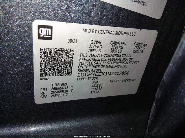 1GCPYEEK1MZ417854 Chevrolet Silverado 1500 4wd Short Bed Rst