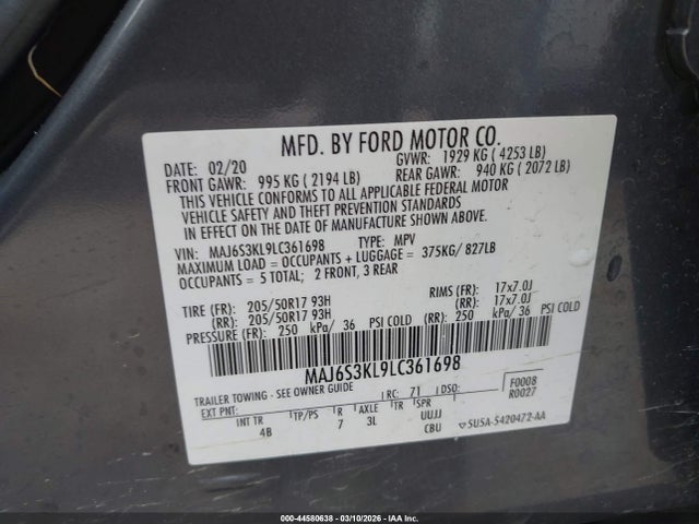 MAJ6S3KL9LC361698 Ford Ecosport Titanium