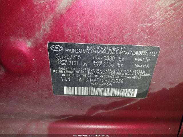 Hyundai ELANTRA SE 2016 5NPDH4AE4GH772039 Image 9