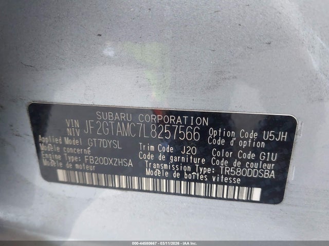 Продажа на аукционе авто 2020 Subaru Crosstrek Limited, vin: JF2GTAMC7L8257566, номер лота: 44580667