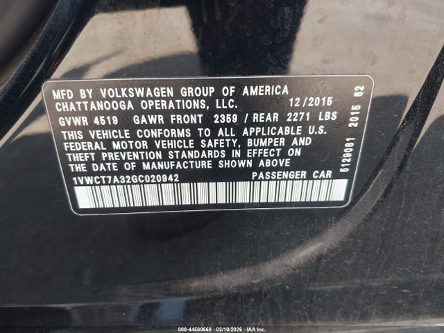 1VWCT7A32GC020942 Volkswagen Passat 1.8t Sel Premium