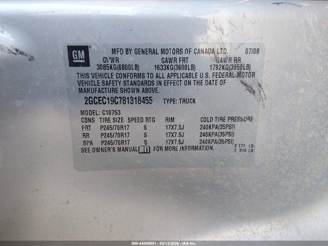 2008 CHEVROLET SILVERADO 1500 2GCEC19C781318455 Photo 8