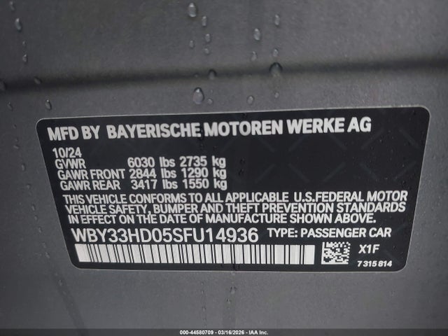 Продаж на аукціоні авто 2025 Bmw I4 Gran Coupe M50, vin: WBY33HD05SFU14936, номер лоту: 44580709