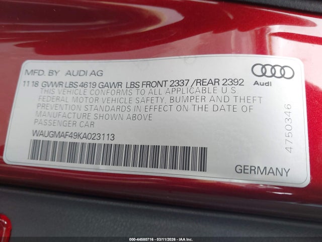 Продаж на аукціоні авто 2019 Audi A4 40 Premium, vin: WAUGMAF49KA023113, номер лоту: 44580716