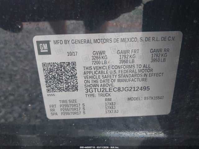 Продаж на аукціоні авто 2018 Gmc Sierra 1500, vin: 3GTU2LEC8JG212495, номер лоту: 44580718