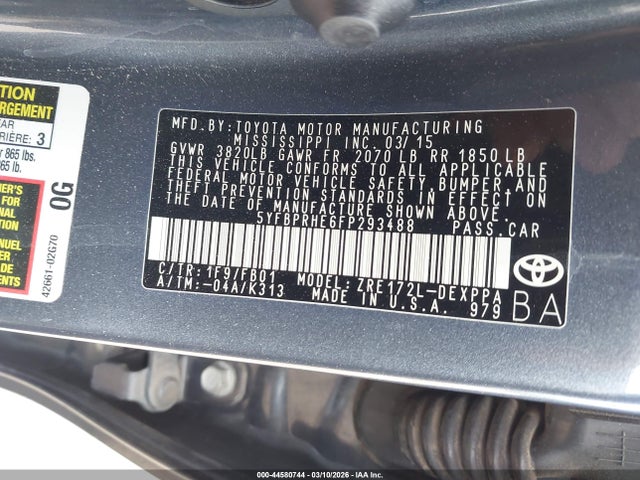 Toyota Corolla Le Eco Plus 2015 5YFBPRHE6FP293488 Image 9