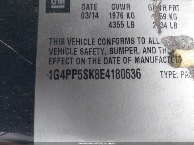 2014 Buick Verano მანქანა იყიდება აუქციონზე, vin: 1G4PP5SK8E4180636, აუქციონის ნომერი: 44580776