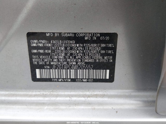 Продаж на аукціоні авто 2021 Subaru Crosstrek Premium, vin: JF2GTAPC4M8205552, номер лоту: 44580792