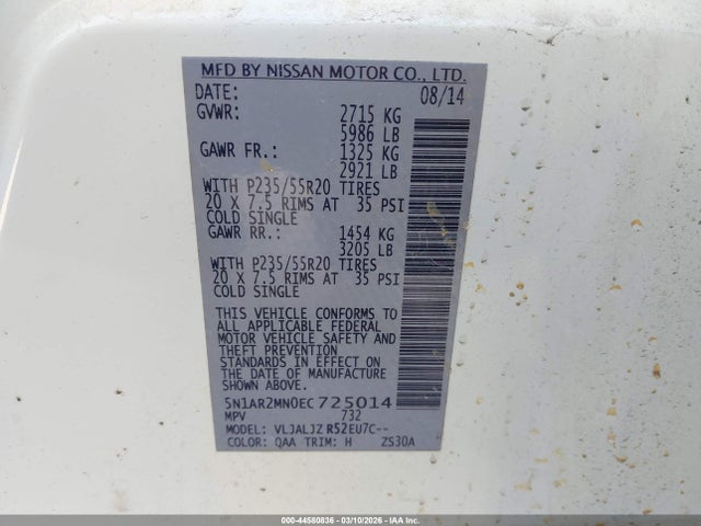 Nissan Pathfinder Platinum 2014 5N1AR2MN0EC725014 Image 9