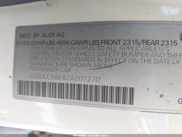 2002 AUDI A4 WAULC68E82A207270 Photo 8