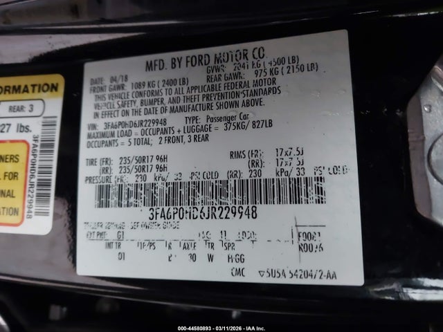 Aukcja sprzedaży 2018 Ford Fusion Se, vin: 3FA6P0HD6JR229948, numer aukcji: 44580893